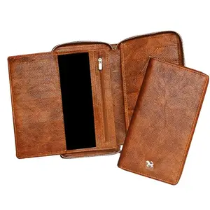 MATSS Bi-fold RFID Protected | Faux Leather Trendy Tan Passport Holder | Card Holder | Checkbook Holder with Metallic Zipper Closure for Men's & Women's