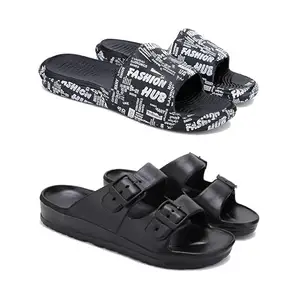 Lightweight Classic Clogs || Sandals with Slider Adjustable Back Strap for Men-Combo(2)-3103-3115-10 Black-1421