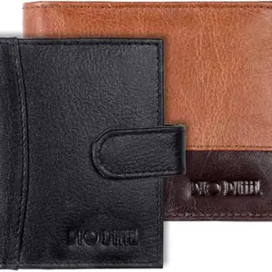 DUO DUFFEL RFID Protected Genuine Leather Unisex Wallet and Card Case Pack of 2