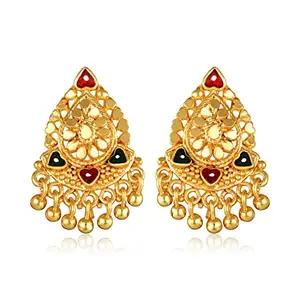 Vivastri Shimmering Golden Alloy Stud Earrings For Women & Girls -VIVA2186ERG