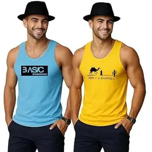 EARTH STAR Men's Cotton Tank Top Collection, Sleeveless Gym Vest | Vest for Men | Graphic Print | Casual Wear Vests for Workout