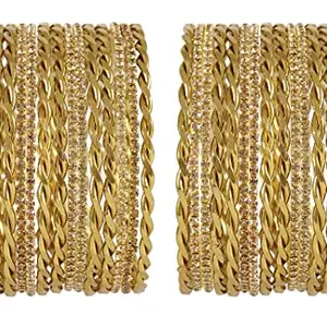 NMII Traditional Gold Plated Zircon Gemstone Studded Metal Bangles Set For Women & Girls | Fancy Women's Bangles | Fashion Jewellery Items | Chudi Set Golden | Designer Bangles-(RB1_D-Golden-2.8)