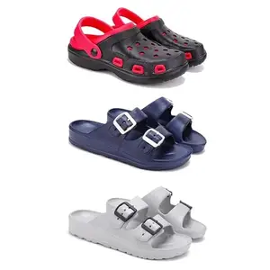 WINGSCRAFT-Lightweight Classic Clogs || Sandals with Slider Adjustable Back Strap for Men-Combo(3)-3017-3116-3114-9 Grey