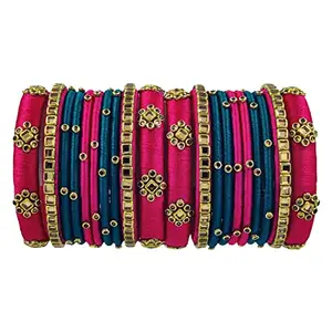 Yaalz Silk Thread Premium Kundan Embellished Bangles for Babies, Girls and Women for Festival, Traditional, Birthday, Everyday Office-casual wear in DarkPink & PeacockGreen Colors