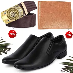 Latest Trendy Formal Shoes/Party Shoes/Shoes Combo with Free Wallet & Belt for Men and Boys (BAZAAR6446_RT-Tan-401) Multicolor