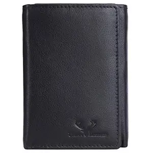 Urban Leather Men's Genuine Leather Leather Tri Fold RFID Blocking Wallet(Black)