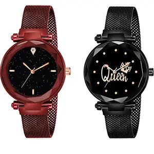 Talgo Casual Analogue New Unique Designer Black Dial Red & Black Magnet Strap Wrist Watch - for Women & Girls