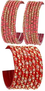 Colorful Glass Bangle/Kada Set Combo Ornamented With Colourful Chips & Beads_G1912 (AkBang2-ZG1.d_bang)