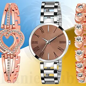 HC HARMI CREATIVE Harmi Creative Women Formal Round Analog Stainless Steel Watch (Pack of 3) (Brown) HC 401