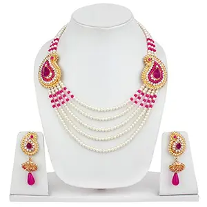 Multi Strand Pearl Strings Gold Plated two Side Broch Long Necklace(JW-M-30049)