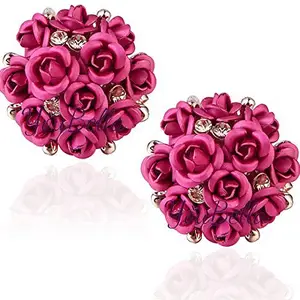 YouBella Fashion Jewellery Rose Shape Stud Earrings for Girls and Women (Pink)