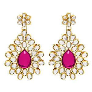 Peora Gold Plated Kundan Studded Drop & Dangle Earrings Ethnic Jewellery for Girls & Women (Rani Pink)