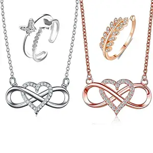 Fashion Frill Heart Infinity Pendant For Women Girls AD Chain Necklace For Women Butterfly Silver Plated Adjustable Ring Gift for Sister