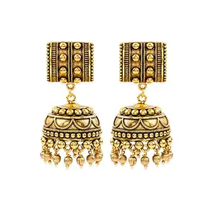 Voylla Rava Ball Oxidized Jhumka Style Earrings For Women