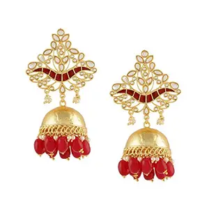 AccessHer Traditional Gold Plated Jhumki Earrings with Ruby for Women and Girls
