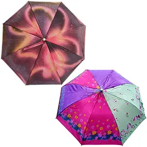 Rainpopson 2 Fold Printed Umbrella Big Size Umbrella for Women & Men UV Protection Ladies Umbrella Combo for Summer & Rainy Season (Multicolour) Pack of 2