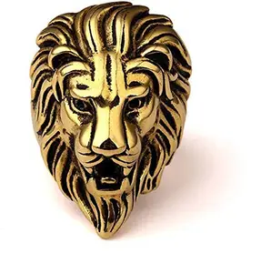 MJ Ragav King Lion Head Ring Gold Color Stainless Steel Roaring Lion Head Unique Design Ring for Men & Women