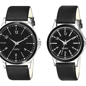 Shocknshop Leather Analogue Unisex Couple Combo Watch For Men & Women (White Dial & Black Colored Strap) -Lr93-340, Black Band