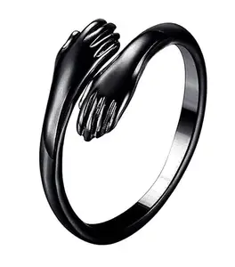 Black Color Stainless Steel Adjustable Hug Ring Valentine's Day/Anniversary Love Couple Embrace Statement Promise Hand Hug Me Thumb Finger Ring