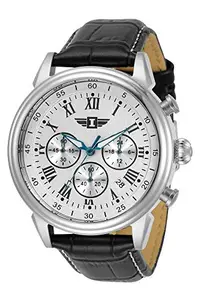 Invicta Leather Chronograph White Dial Analog Watch for Men - Ibi90242-002, Black Band