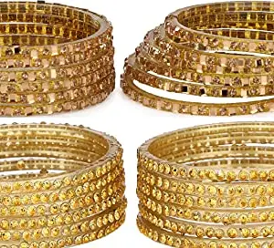 Somil Fashion Glass Bangles/Kada Combo Set for Women and Girls - Ideal for Weddings, Parties, and Festivals - Available in 4 Sizes - Includes 24 Stylish Bangles/Kada in Attractive Gold & Yellow Colors