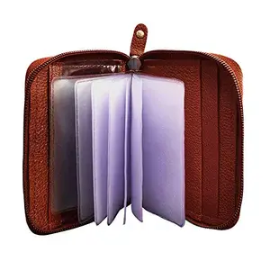 ABYS Genuine Leather Brown Unisex Credit Card Holder||Business Card Case||Money Purse with Zip Closure