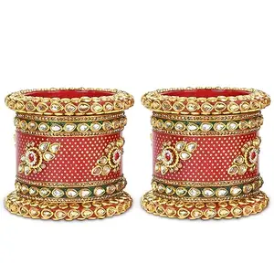 BRIDAL GARNISH BRIDA GARNISH Red Chuda: A Vibrant Union of Red, and Green for Every Girl, Woman, and Bride" (Style 2 Green Bangles, 2.4)