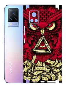 AtOdds - Vivo V21 Mobile Back Skin Rear Screen Guard Protector Film Wrap with Camera Protector (Coverage - Back+Camera+Sides) (Red Owl)