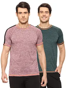 TQH Solid Men Round Neck Half Sleeve Maroon, Green T-Shirt- (Pack of 2)
