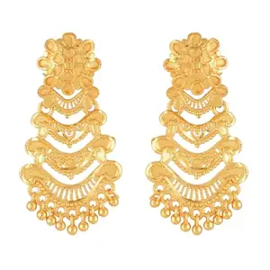 Shreyadzines Traditional Temple Jewellery 18k One Gram Gold Ethnic South Indian Jhumka Dangle Earrings Set For Women (Gold 1)
