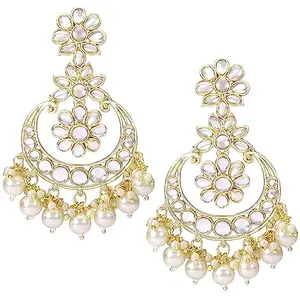 I Jewels Gold Plated Traditional Handcrafted Kundan Earrings Adorned with Pearls for Women (Style 4)