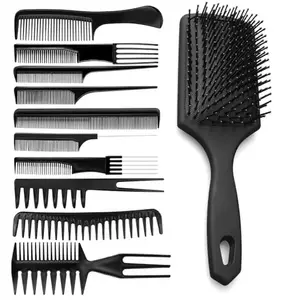 Calitate24 10Pcs Hair Combs Set Wide Tooth Comb Anti-static Barber Comb Fine Hair Styling Comb Professional Hairdressing Comb Detangling Combs Rat Tail Comb for Long Thick Curly Hair Men Women with Hair Brush