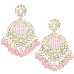 Peora Gold Plated Pink Kundan & Beads Studded Ethnic Dangle Earring Traditional Stylish Fancy Jewellery Gift for Women Girls