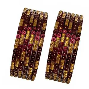 Glass Bangles Set for Women (12 Pieces) | Traditional Designer Chudi with Sequin & Gold Bead Work | Sizes 2.4/2.6/2.8 | Wedding, Bridal & Festive Jewellery