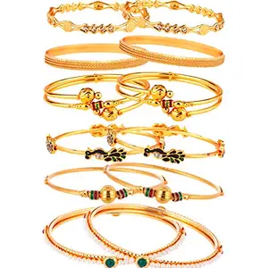 ZENEME Combo Of Victoria Bangle Set, Pearls Bangle Set, Trendy Gold Plated And Coinage Bangle Set For Women - Pack Of 12 (2.6)