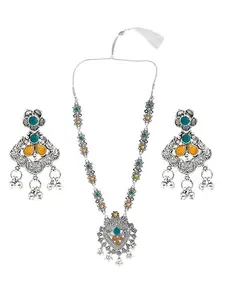 Elegant Green and Yellow Long Flower Peacock Necklace for Women – Stylish Fashion Jewelry for Every Occasion