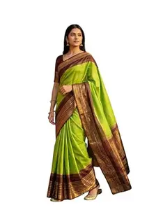 Women's Silk Blend Saree with Traditional Zari Border, festival silk With Rich Pallu Design Sarees For Women | Unstitched Blouse Piece |Pista Green | Sarees