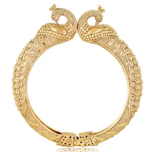 Peora Gold Plated Peacock Style Ethnic Kangan Thick Bangle Traditional Jewellery for Women (2.6 inch)