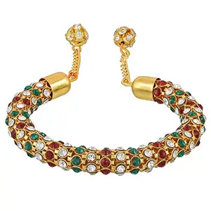 Memoir Gold plated Brass, Colourful CZ free size Kada Bangle Fashion Stylish