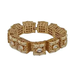 Brass Pearl Gold-plated Bracelet by Krishna Jewellers in Jaipur for women
