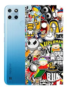 AtOdds - Realme C25y Mobile Back Skin Rear Screen Guard Protector Film Wrap with Camera Protector (Coverage - Back+Camera+Sides) (Sticker Bomb)