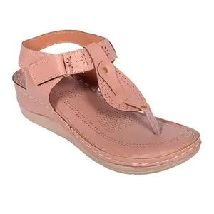 Stepee Peach Fancy Stylish Lightweight Extra Soft & Extra Comfortable Pain relief T-Shape Open Toe Slip on Orthopedic Doctor Sandals with Adjustable Strap for Women Size-41