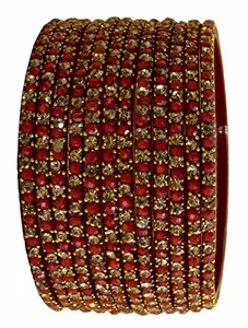 The Golden Cascade Facny Red Color Bangle with Zircon Stone Studded Design/Chudi Set for Women & Girls/BSKMTI (Red, Large 2-8)
