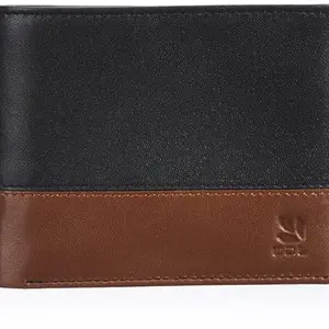 WOODLAND Mens Leather Utility Wallet (Black/Tan), Multicolor