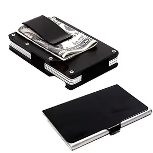 Stealodeal Black Metal Wallet Money Clip with Slim Steel Card Holder