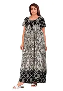 Women's Floral Print Long Nightgown, V-Neck, Short Sleeve, (in, Alpha, L, Plus Girls, Black-White Printed)