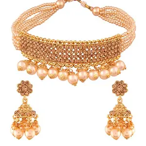 I Jewels Traditional Gold Plated Choker Necklace Set With Earrings For Women (M4099FL)