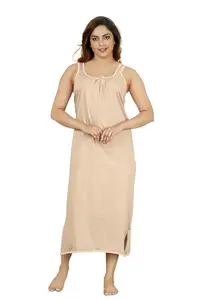 D'Heer Fashion Women's Cotton Solid Maxi Nighty Slip (Skin / beige_M_Slip_Nighty)