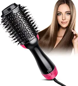 DSJ® 1000 Watts One Step Hot Air Hair Dryer & Volumizer with 3 in 1 Upgrade Feature Anti-Scald Negative Ion Hair Straightener Brush for All Hair Style, Black (One Step)