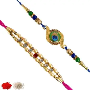 Rakhiya.com Designer Rakhi set of two, Multicolour rakhi, combo of two (set of 2), With Roli Chawal Packet 0460